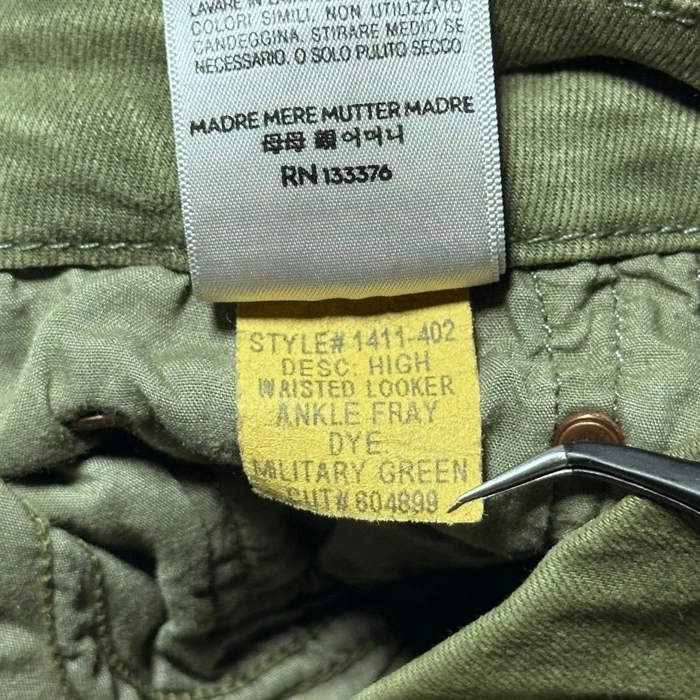 Mother High Waisted Looker Ankle Fray Jeans Womens 28 Stretch Military Green